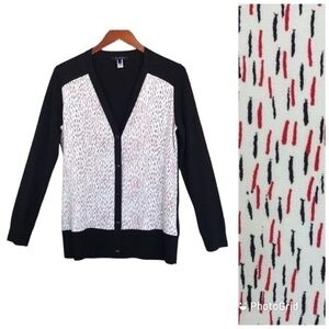 St John Knit Cardigan Sweater Jacket Silk Trim Wool Cashmere Black Size Small